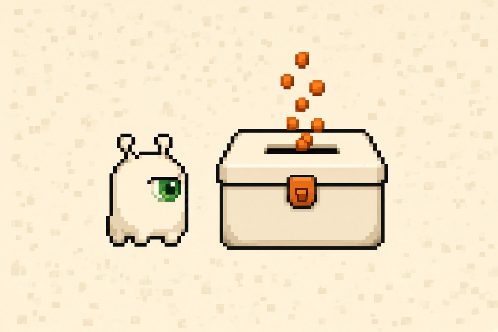 Orange pixels drop into a closed lockbox and stay there.